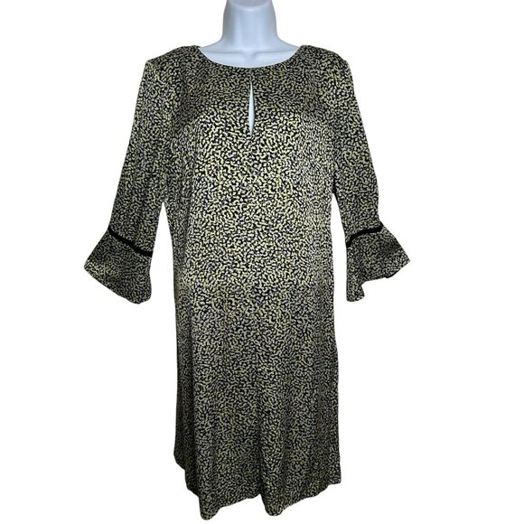 Jigsaw Designer Ditsy Retro Floral Yellow Shift Tunic Dress Size 8 Keyhole Zip - Picture 1 of 13